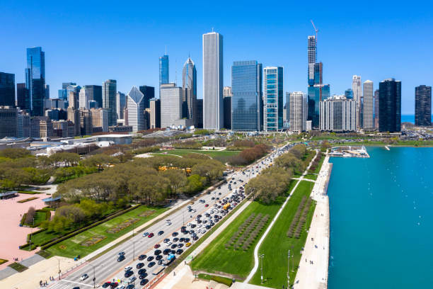 istock Chicago Skyline with Grant Park, Aerial View 1154115105