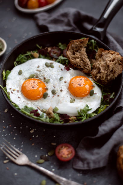 istock In the course of eating breakfast with fresh eggs. Flat lay. 1154118620