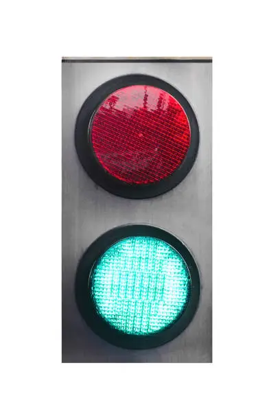 image of two-color traffic light isolated on white background