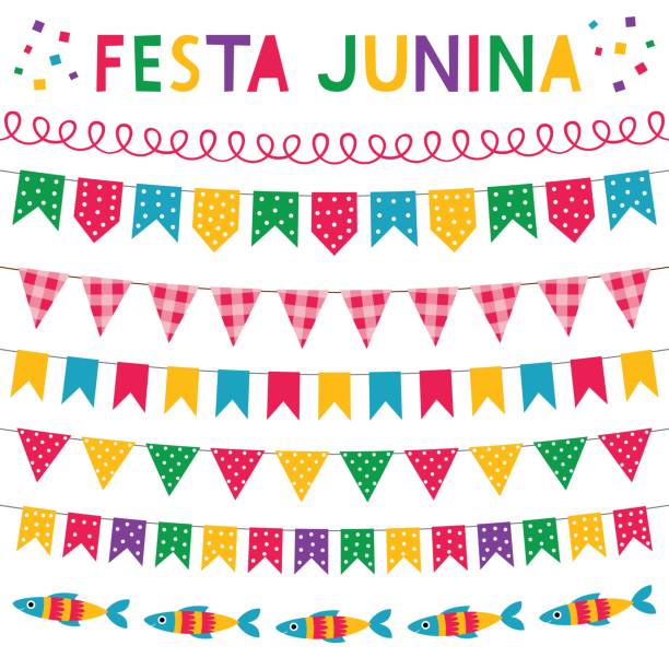 festa junina, brasilien juni party, vektor-banner set - flag pennant party carnival stock-grafiken, -clipart, -cartoons und -symbole