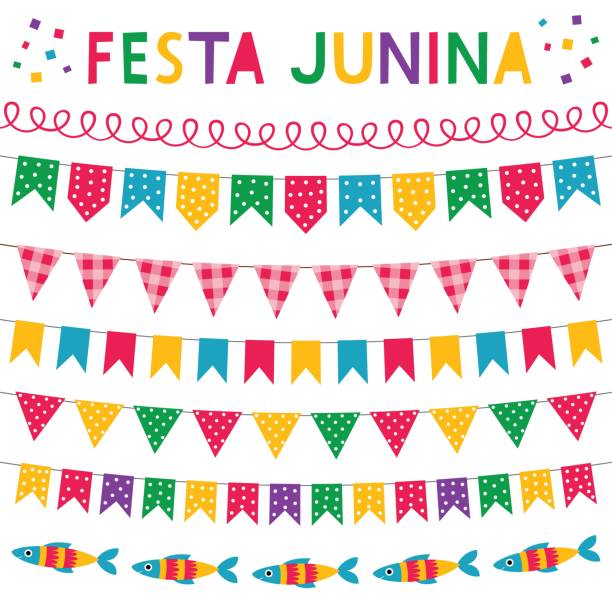 ilustraciones, imágenes clip art, dibujos animados e iconos de stock de festa junina, fiesta de junio de brasil, banderas vectoriales establecidas - flag pennant party carnival