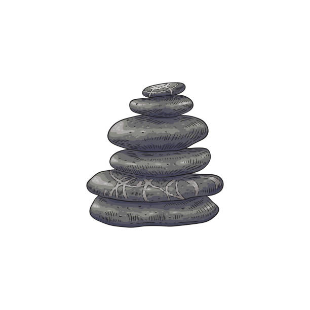 ilustraciones, imágenes clip art, dibujos animados e iconos de stock de piedras de spa en la ilustración de vector de pila en estilo de boceto. - perfection nature balance stone