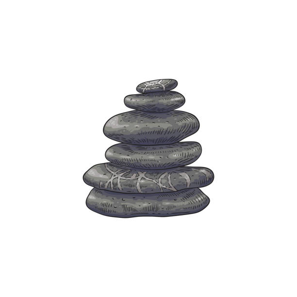 ilustrações de stock, clip art, desenhos animados e ícones de spa stones in stack vector illustration in sketch style. - rock stone stack textured