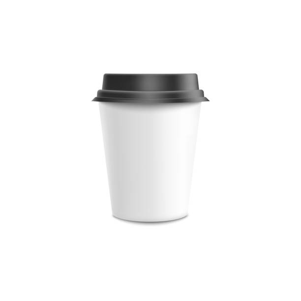 istock Coffee to go mockup vector illustration - white blank paper or plastic cup with black lid. 1154126872
