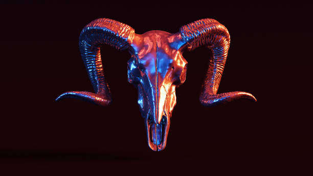 istock Silver Ram Skull with Red Blue Moody 80s lighting Front 1154126975