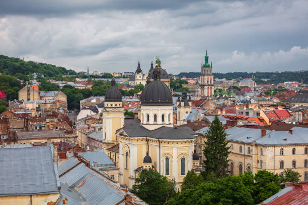 istock Panoramic wiew from roof of Lviv Opera House 1154132942
