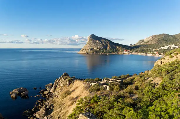 View of Novosveskaya bay on a sunny September morning. Crimea.