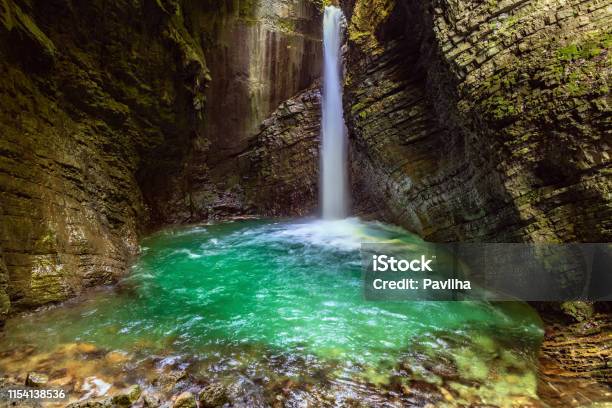 Amazing Kozjak Waterfall Hidden In Julian Alps Canyon Near Kobarid Primorska Julian Alps Sovenia Europe Stock Photo - Download Image Now