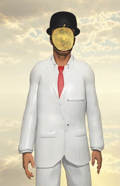 mężczyzna w białym garniturze - apple fruit surreal bizarre zdjęcia i obrazy z banku zdjęć