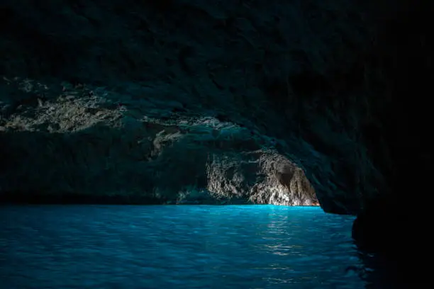 View from inside in the blue Grotto on capri island