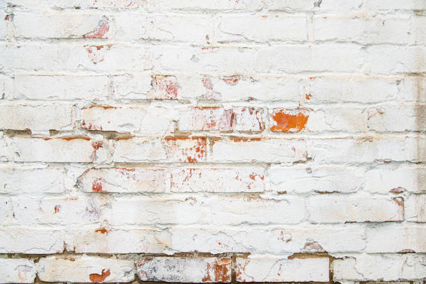istock White color brick wall, weathered cracked and dirty, design background 1154147348
