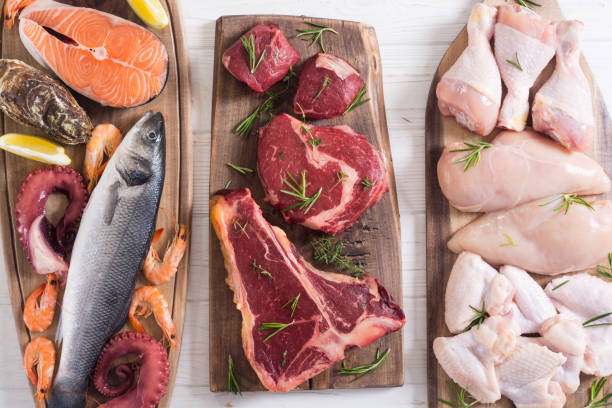 istock Assortment of meat and seafood 1154148476