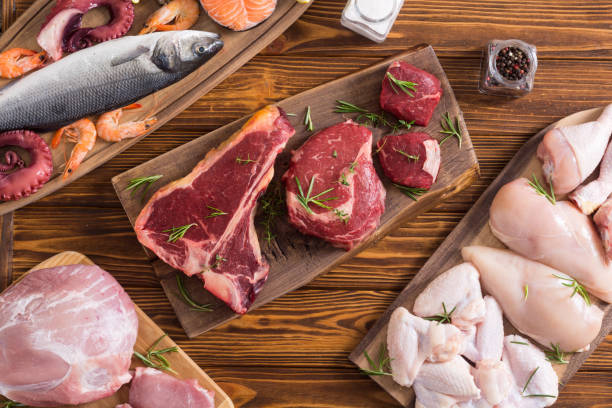 istock Assortment of meat and seafood 1154148490