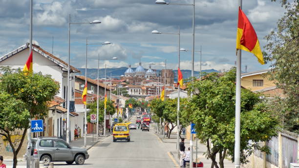 New Cathedral at the end of a boulevard running through the old town in Cuenca, Ecuador