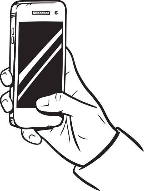 stockillustraties, clipart, cartoons en iconen met handholding smartphone hand getekend - phone hand thumb
