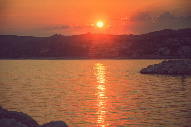 Beautiful sunset on the Greek island Thasos