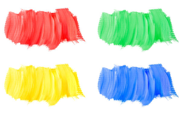 빨간색, 녹색, 노란색 및 파란색의 페인트 스트로크 - palette knife painting 뉴스 사진 이미지