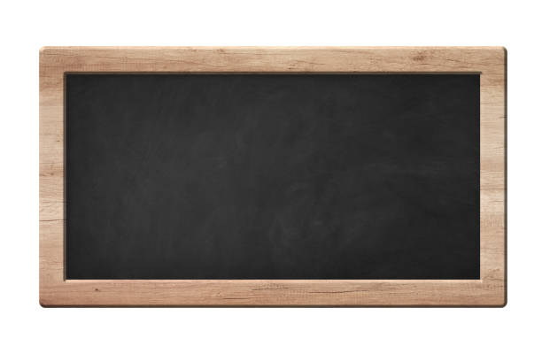 Old blackboard with bright wooden frame stock photo