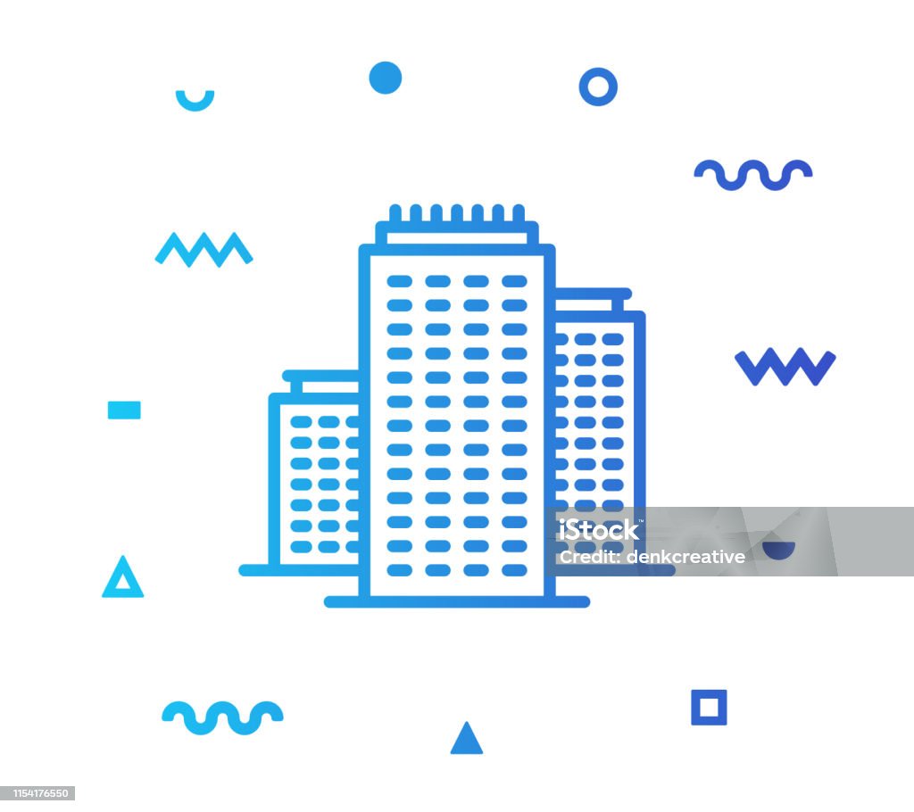 City Buildings Line Style Icon Design City buildings outline style icon design with decorations and gradient color. Line vector icon illustration for modern infographics, mobile and web designs. Domestic Room stock vector