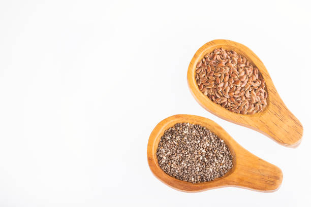 Linseed and chia - Organic seeds. Superfoods Linseed and chia - Organic seeds. Superfoods salvia hispanica plant stock pictures, royalty-free photos & images