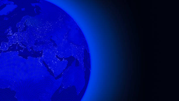 istock Glowing Neon Blue Earth with Europe and Copy Space 1154182414