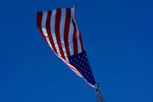 istock unique view of USA flag against sky 1154218764