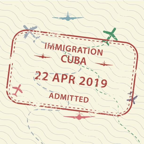 쿠바 비자 여권 스탬프 - emigration and immigration global communications passport australia stock illustrations