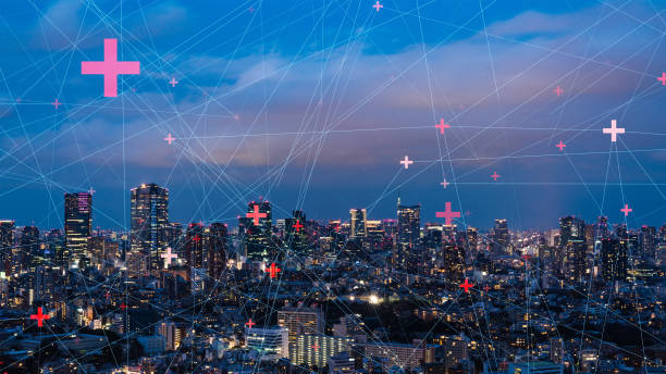 istock Communication network concept. Low power wide area. Smart city. 1154231816