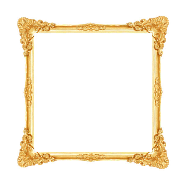 istock Antique gold picture frame with flower and leave shape patterns isolated on white background with clipping path 1154233888