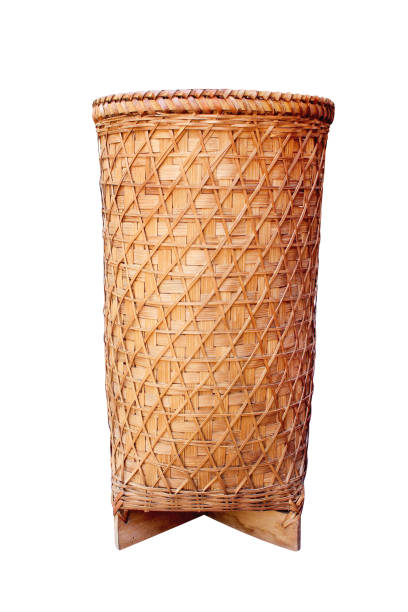 istock Thai traditional old woven bamboo basket or vase wood in high patterns isolated on white background with clipping path , handmade 1154238580