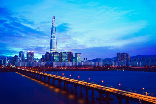 Seoul city skyline Twilight sunset at Han river, Seoul city skyline South Korea aerial view of seoul south korea capital city stock pictures, royalty-free photos & images