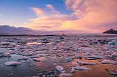 Icebergs floating on the beach Iceland