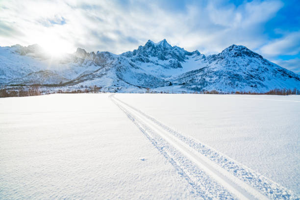 istock Winter sunset view on the road trip 1154254625