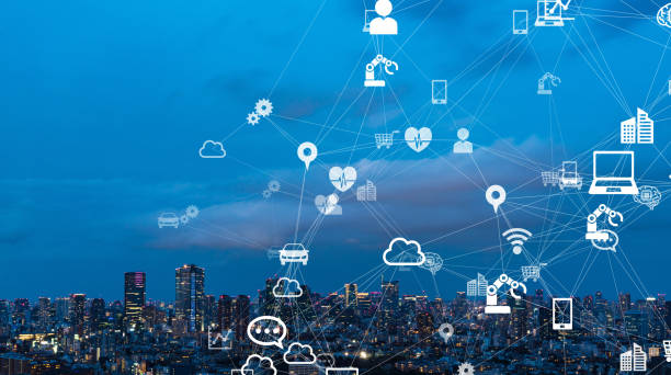 istock Communication network concept. Low power wide area. Smart city. 1154261575