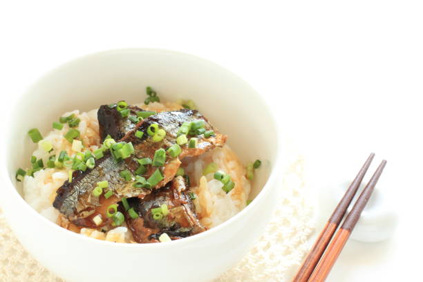 istock Canned food, simmered pacific saury on rice 1154263335