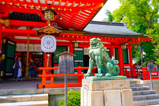 Ikuta Shrine jinja in the Chuo Ward of Kobe, Japan Kobe,Japan - June 3, 2019: Ikuta Shrine jinja is a Shinto shrine in the Chuo Ward of Kobe, Japan, and is possibly among the oldest shrines in the country. motomachi kobe stock pictures, royalty-free photos & images