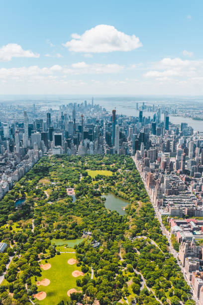 New York City Aerial View New York City Aerial View from Helicopter central park manhattan stock pictures, royalty-free photos & images