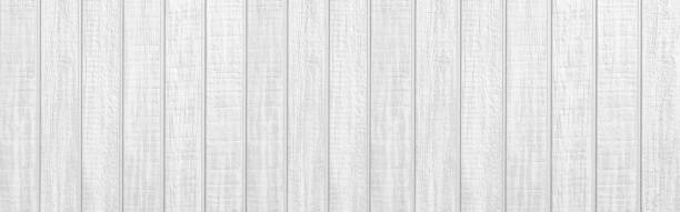 istock Panorama of Empty white plank panel wood wall surface texture for background or decoration design 1154286748