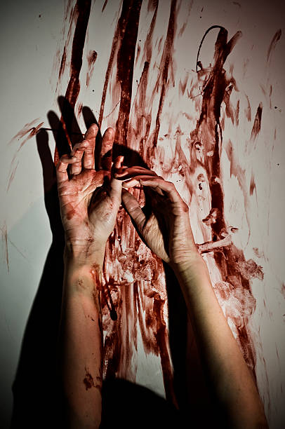 sangre trail - blood human hand women murder fotografías e imágenes de stock