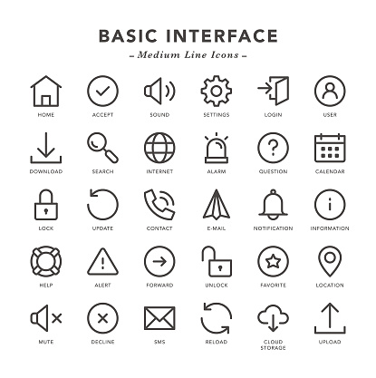 Basic Interface - Medium Line Icons - Vector EPS 10 File, Pixel Perfect 30 Icons.
