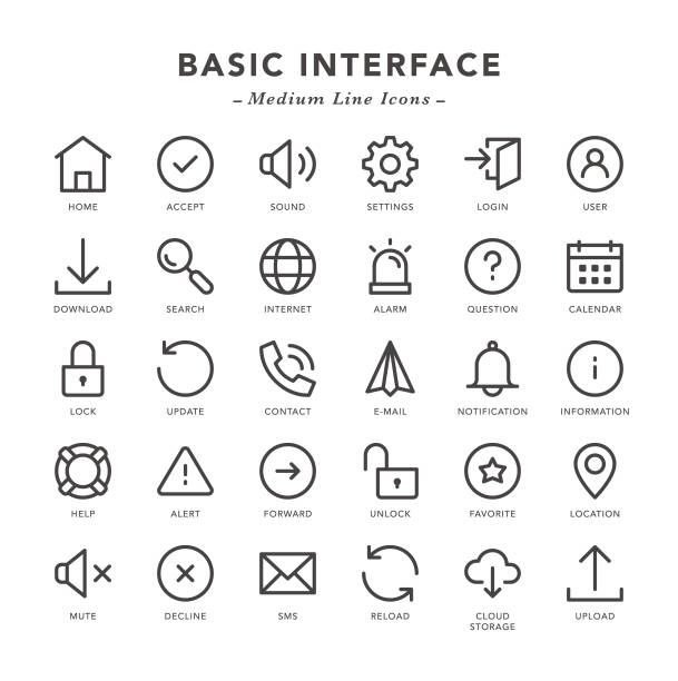 Basic Interface - Medium Line Icons Basic Interface - Medium Line Icons - Vector EPS 10 File, Pixel Perfect 30 Icons. log on stock illustrations