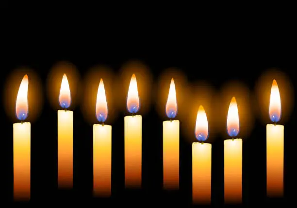 Vector illustration of Several candles on black background