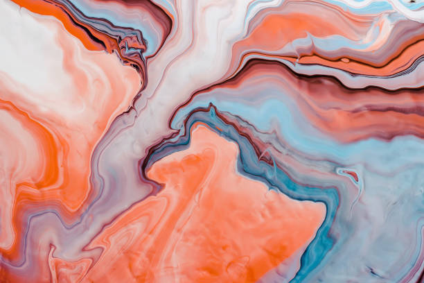 istock Fluid Art. Abstract marble background or texture. Neon Coral and Blue waves. Modern art 1154312792