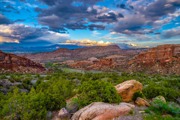Colorful Sunset on the Colorado National Monument in Grand Junction, Colorado stock photo