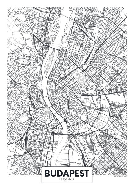 szczegółowy plakat wektorowy mapa miasta budapeszt - budapest stock illustrations