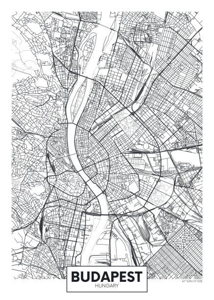подробный вектор плакат карты города будапешт - будапешт stock illustrations