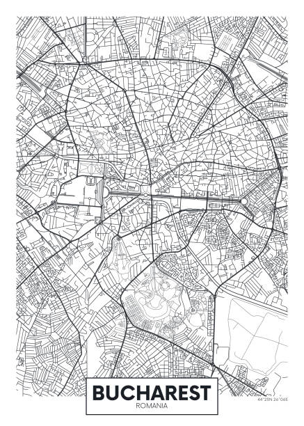 Detailed vector poster city map Bucharest Detailed vector poster city map Bucharest detailed plan of the city, rivers and streets bucharest stock illustrations
