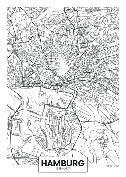 подробный вектор плакат карты города гамбург - hamburg stock illustrations