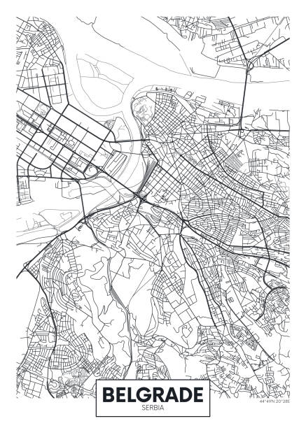 Detailed vector poster city map Belgrade vector art illustration