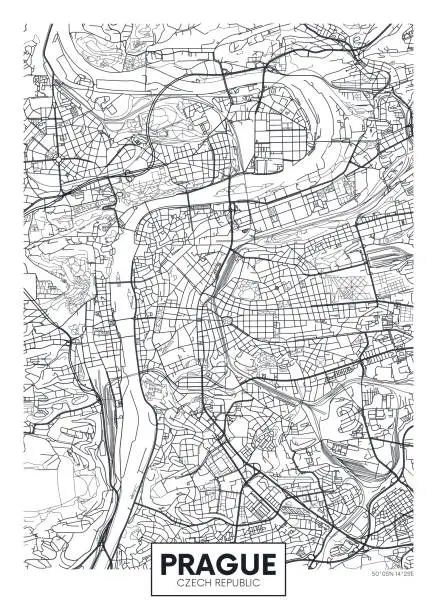 Vector illustration of Detailed vector poster city map Prague